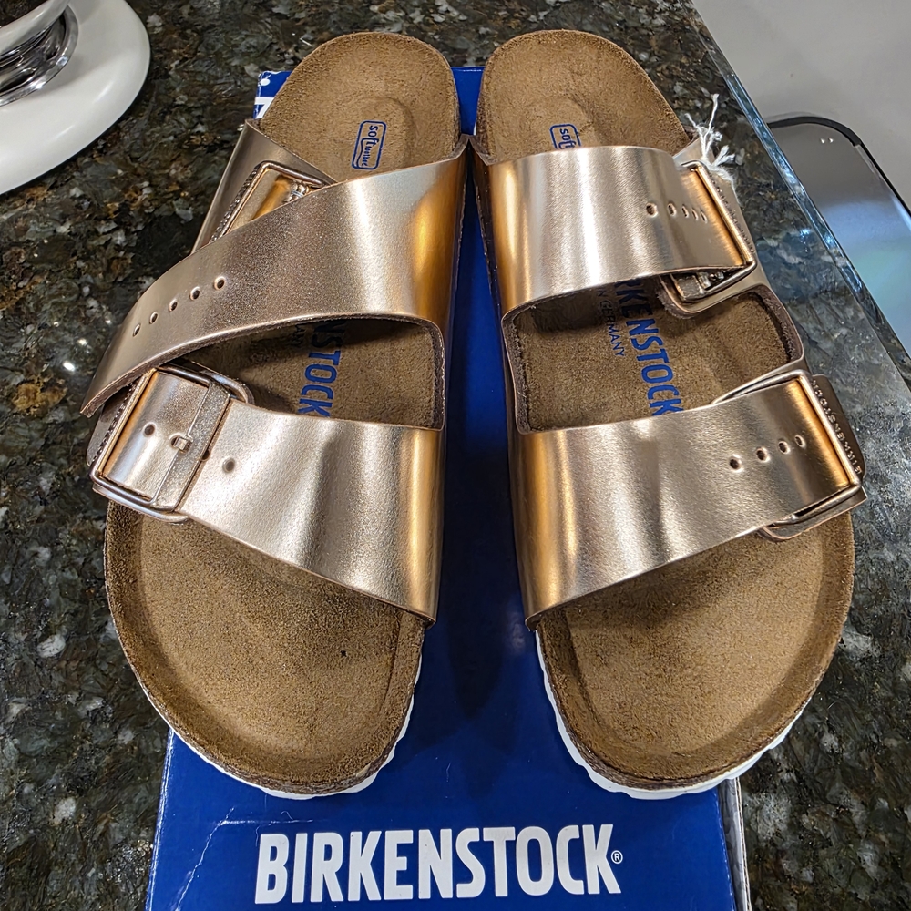 Birkenstock Metallic Sandals In COPPER